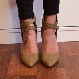 Tan ankle strap heels